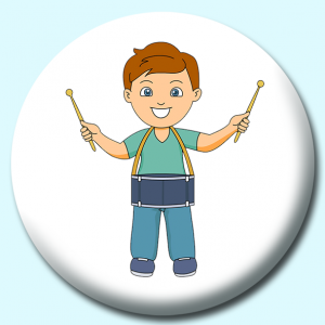 Personalised Badge: 38mm Boy Playing Drum Button Badge. Create your own custom badge - complete the form and we will create your personalised button badge for you.