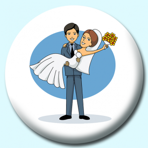 Personalised Badge: 38mm Groom Holding Bride Button Badge. Create your own custom badge - complete the form and we will create your personalised button badge for you.