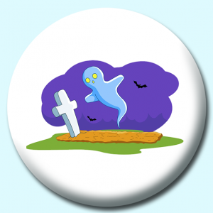 Personalised Badge: 25mm Halloween Ghost At Graveyard Button Badge. Create your own custom badge - complete the form and we will create your personalised button badge for you.