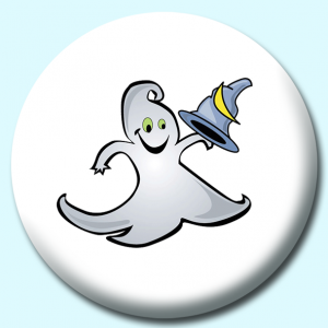 Personalised Badge: 25mm Happy Ghost Button Badge. Create your own custom badge - complete the form and we will create your personalised button badge for you.