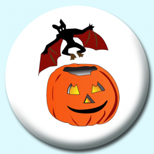 Personalised Badge: 25mm Pumpkin And Bats Button Badge. Create your own custom badge - complete the form and we will create your personalised button badge for you.