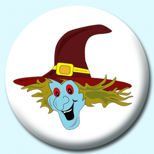 Personalised Badge: 25mm Witch Head Button Badge. Create your own custom badge - complete the form and we will create your personalised button badge for you.