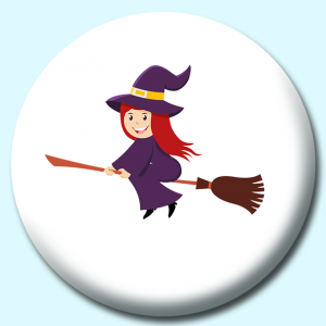 Personalised Badge: 25mm Witch Siting On Broomstick Button Badge. Create your own custom badge - complete the form and we will create your personalised button badge for you.